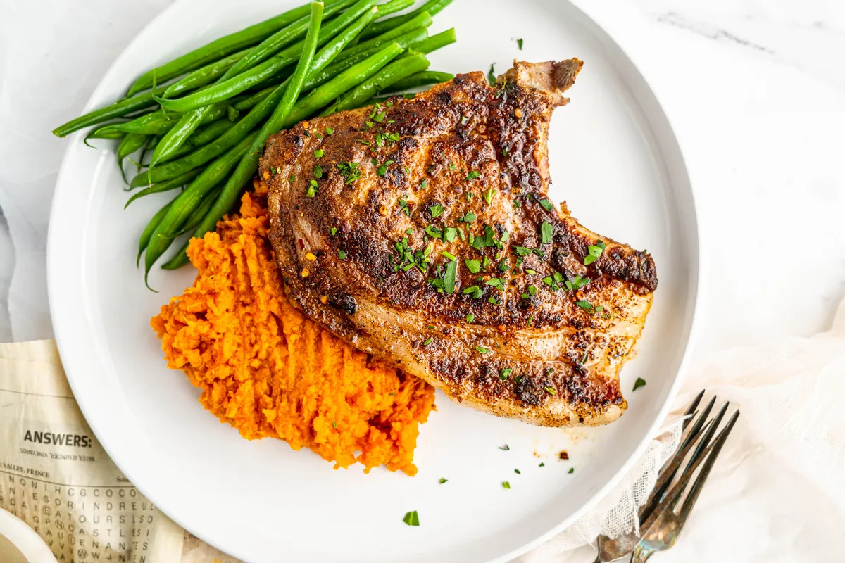 Best Paleo Pan-Seared Jerk Pork Chops with Mashed Sweet Potatoes