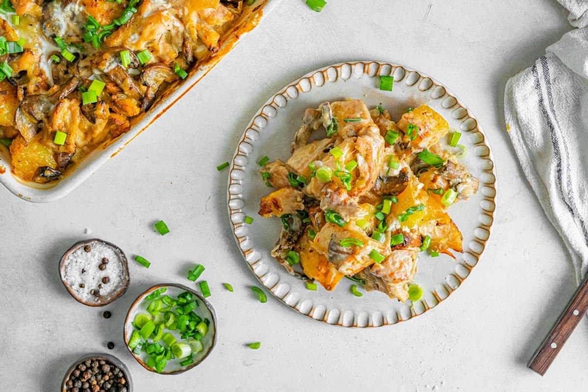 Healthy Whole Food Creamy Chicken Potato and Mushroom Casserole