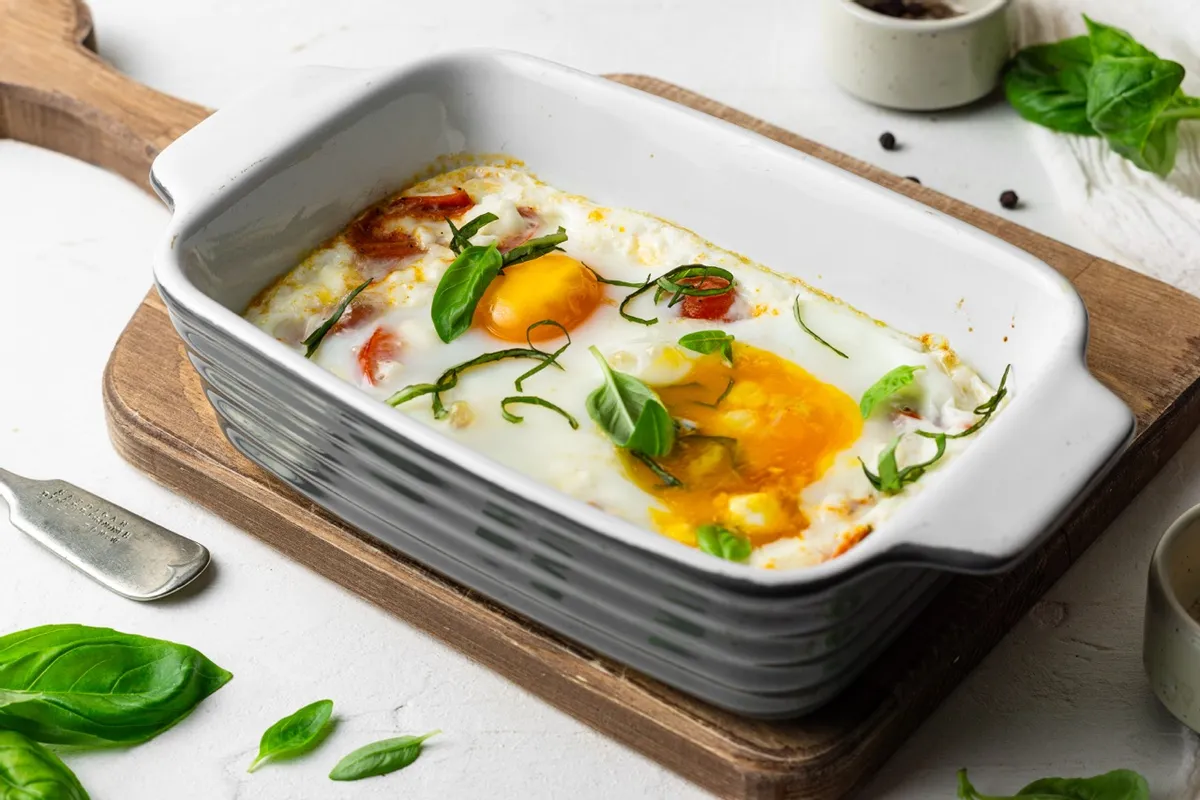 Keto Baked Eggs with Tomatoes and Feta