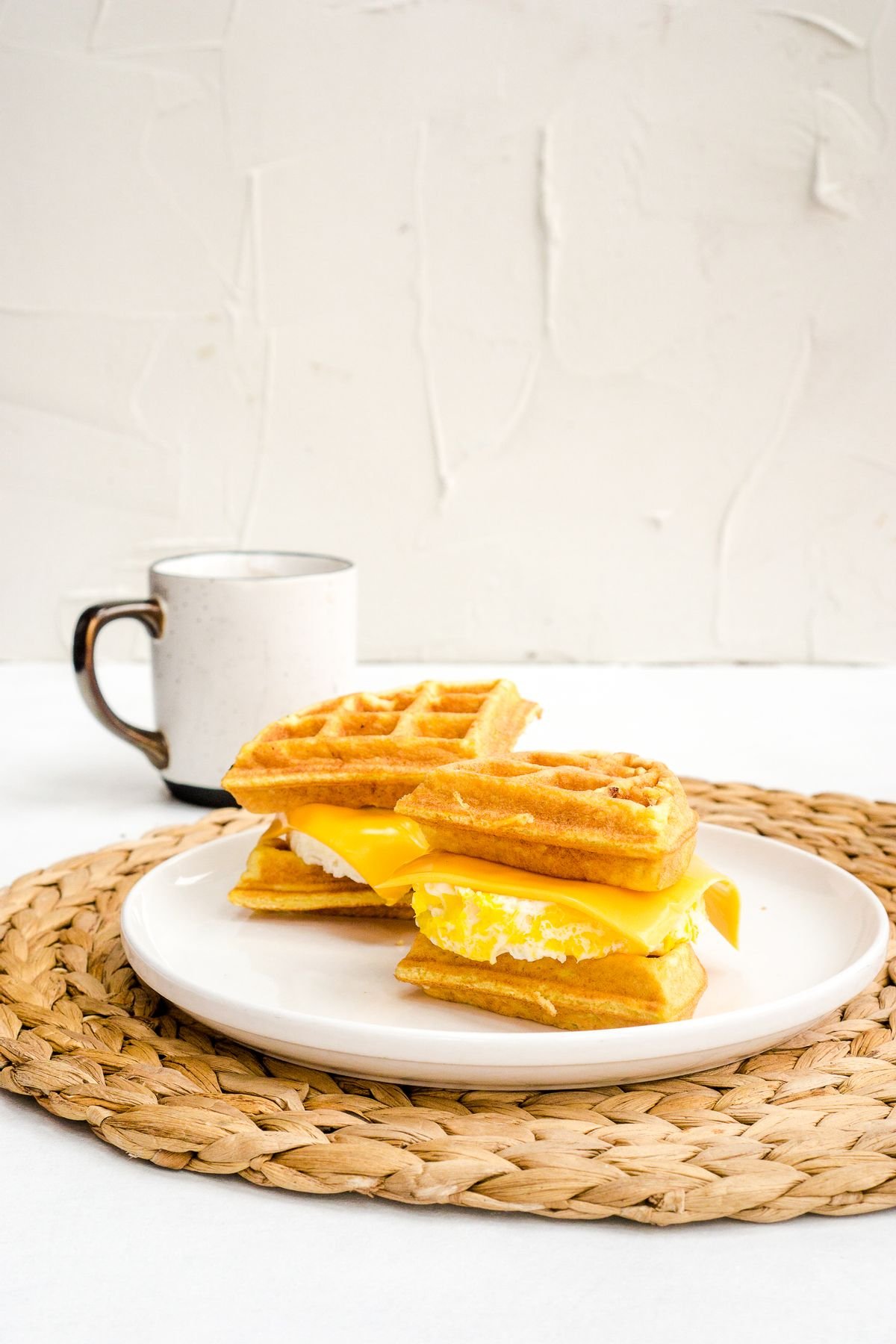 Keto Chaffle Sausage and Egg Breakfast Sandwich