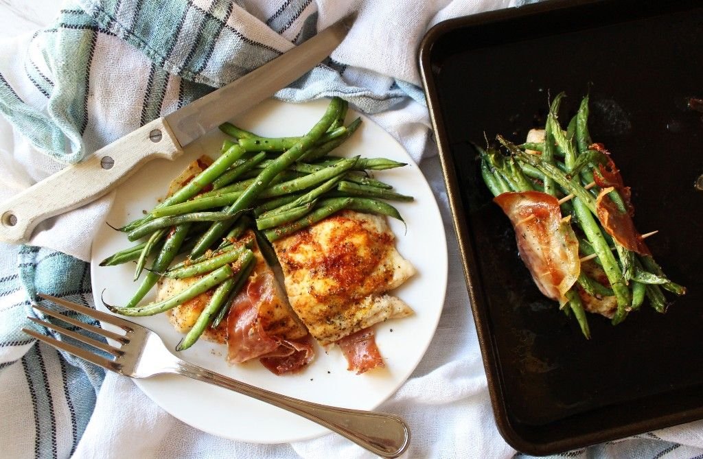 Keto Chicken and French Green Bean Bundles Wrapped In Prosciutto