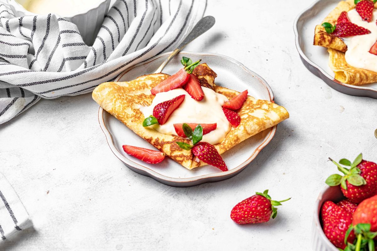 Keto French Crepes with Crème Anglaise and Strawberries