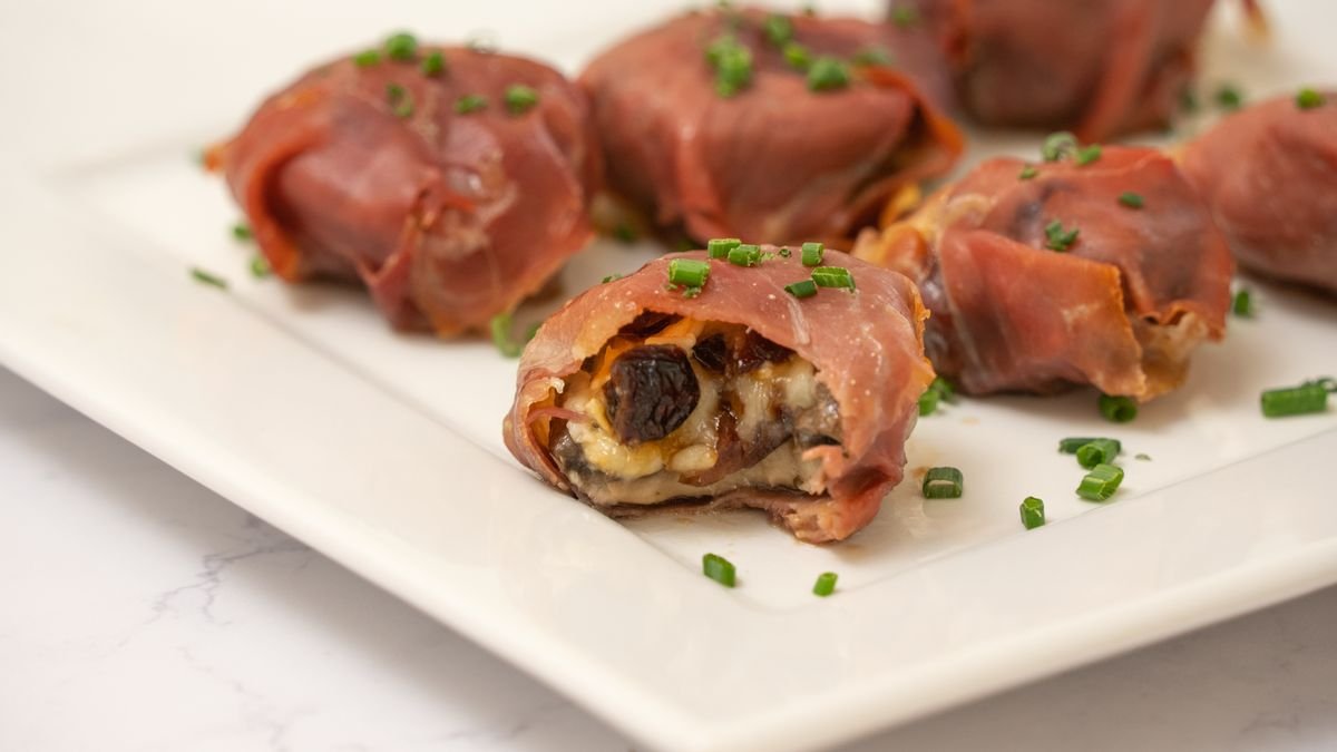 Keto New Years Prosciutto Wrapped Mushrooms