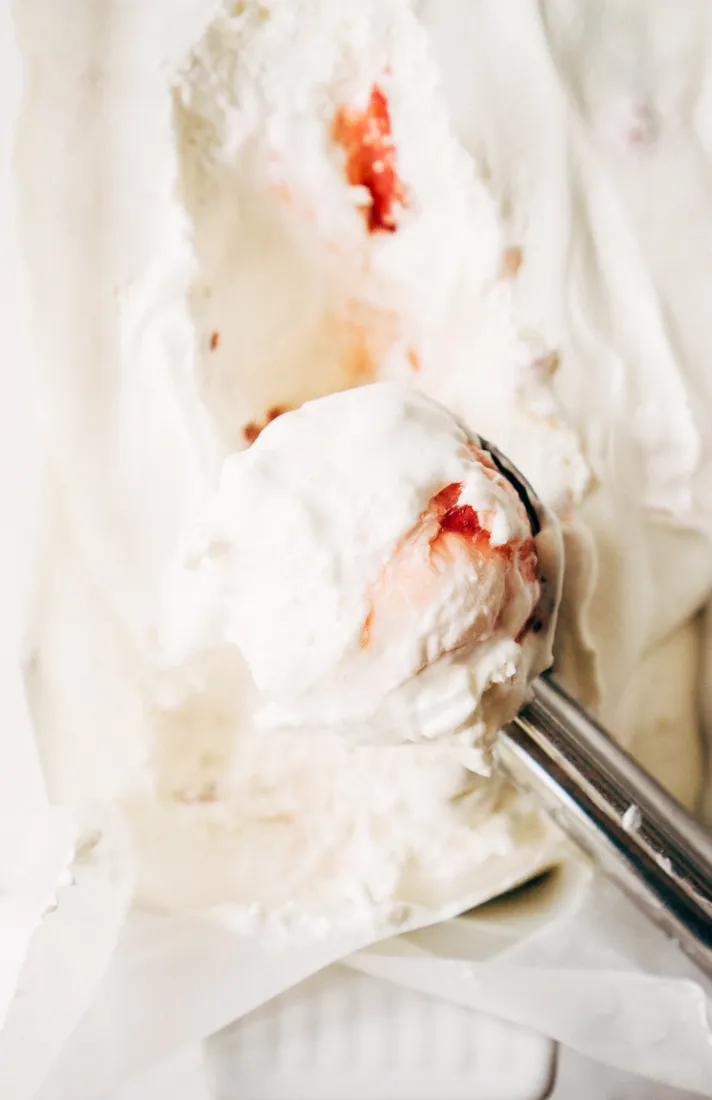 Keto No-Churn Strawberry Mascarpone Ice Cream