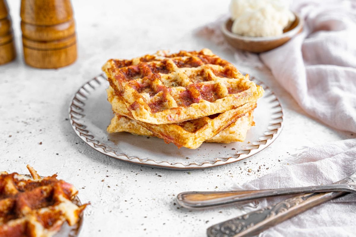 Keto On-the-Go Cheesy Bacon Cauliflower Waffles