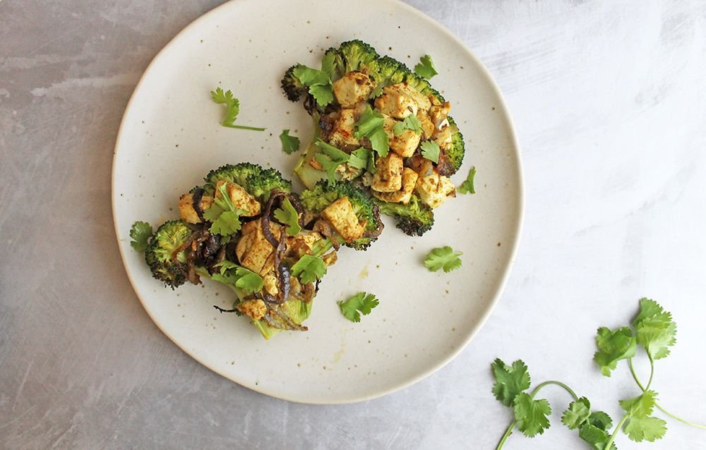 Keto Vegan Broccoli Steaks With Curried Tofu