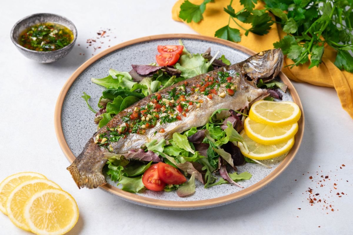 Keto Whole Baked Trout with Herb Salsa and Lemon