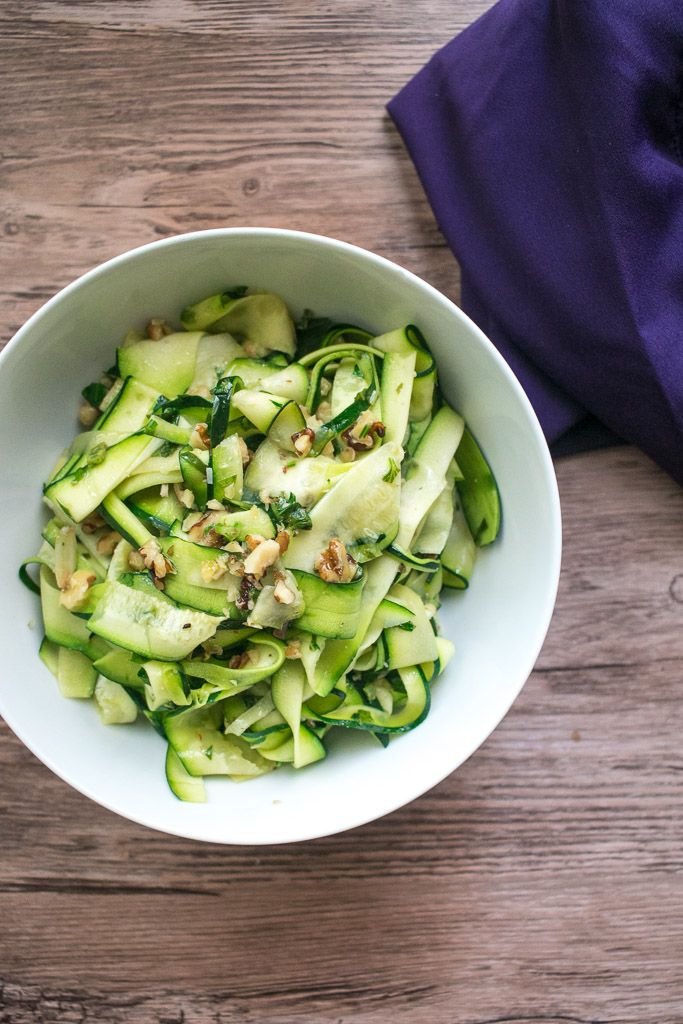 Keto Zucchini Noodles with Basil Walnut Pesto