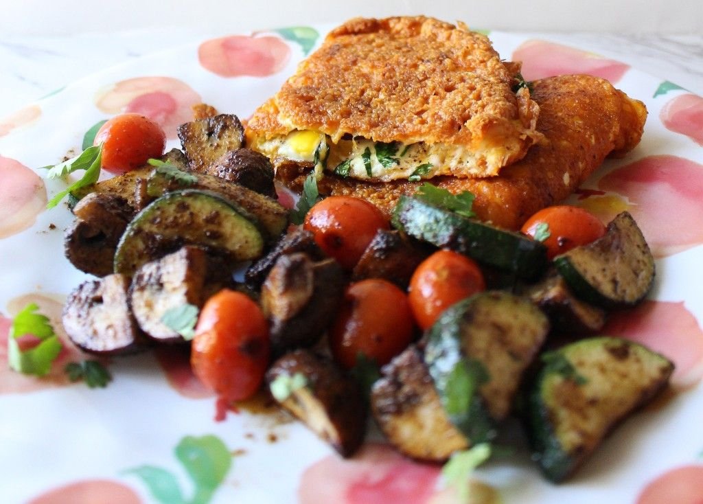 Low Carb Bacon Egg & Cheese Quesadilla w Grilled Mixed Vegetables