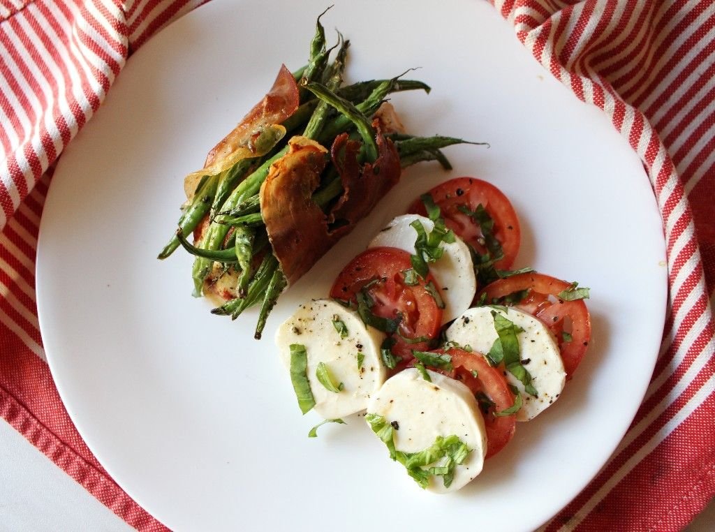 Low Carb Chicken Green Bean Bundles w Caprese Side