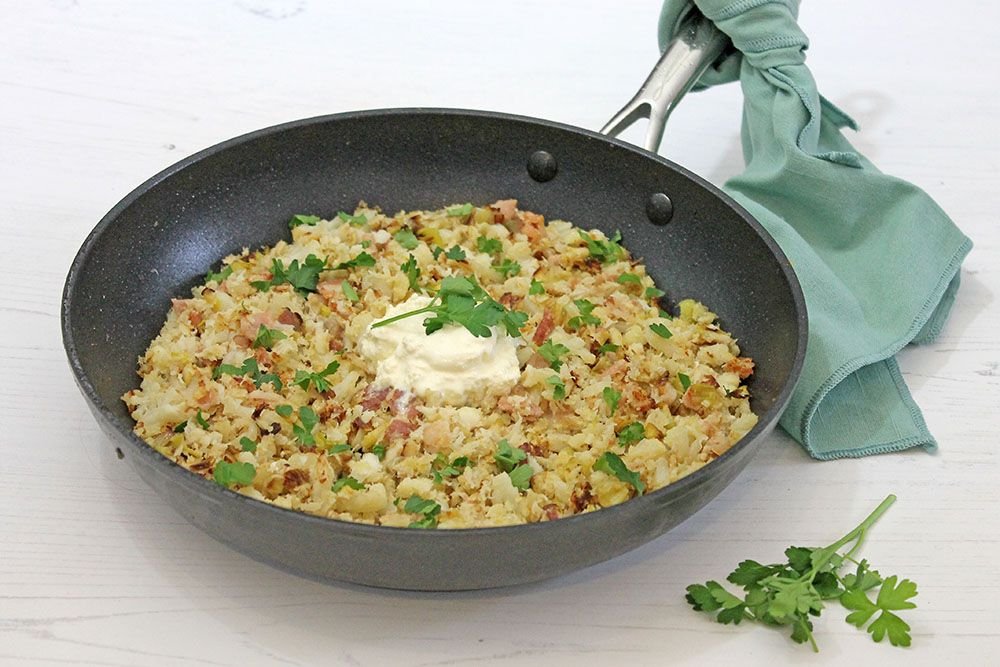 Low Carb Cod, Bacon and Cauliflower Hash