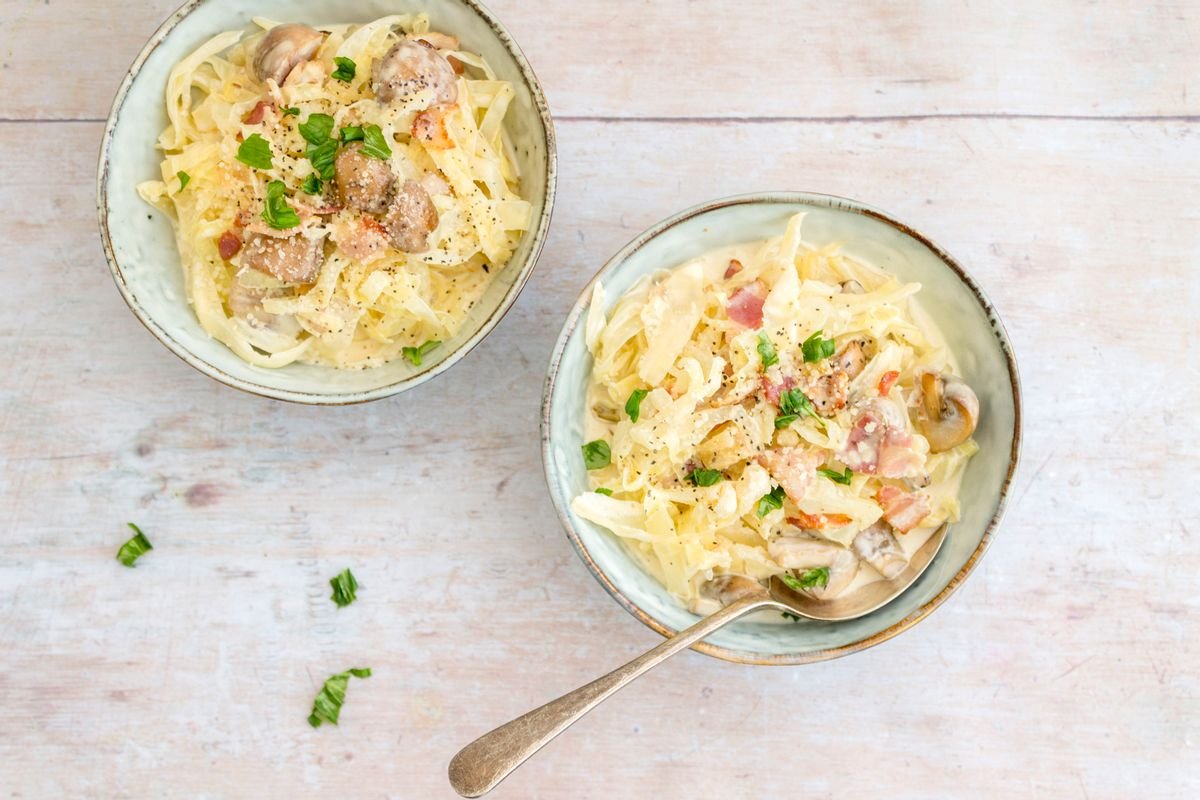 Low Carb Creamy Bacon And Mushroom Spaghetti