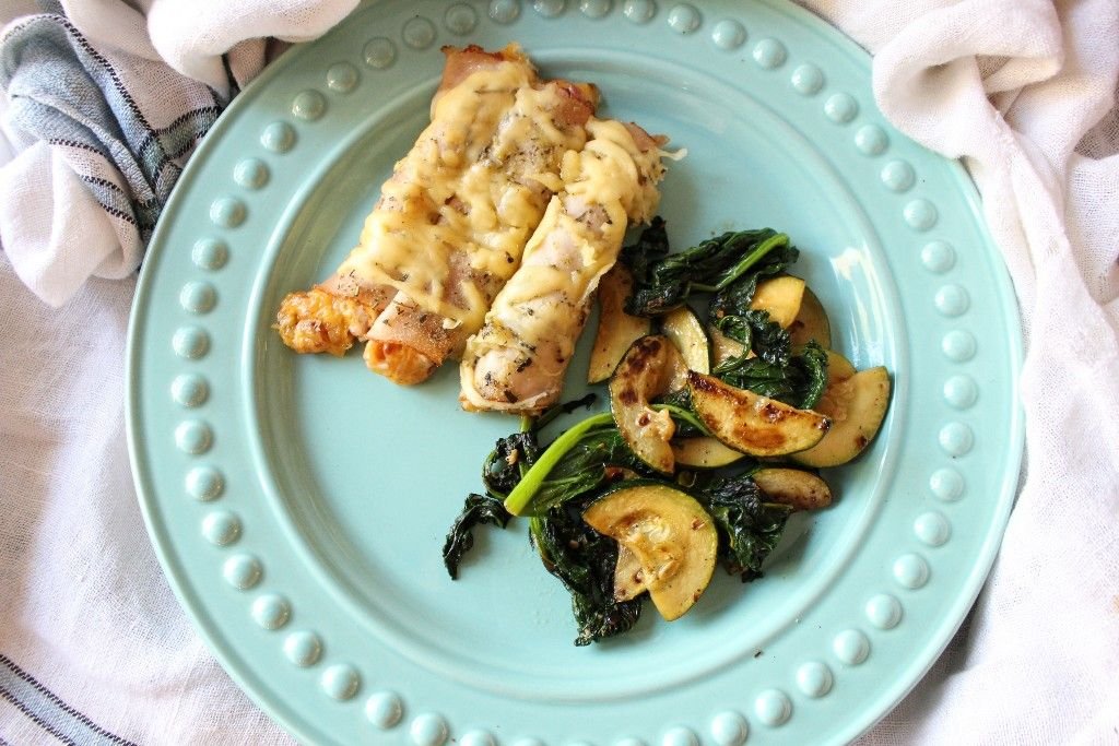 Low Carb Ranch Turkey Roll Bake With Crispy Rapini and Zucchini